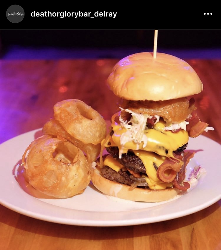 The Triple DoG Dare You burger at Death or Glory Bar in Delray Beach.