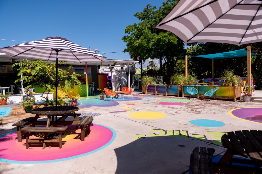 Joyfully Outside Tropical Refuge Bench Seating Area