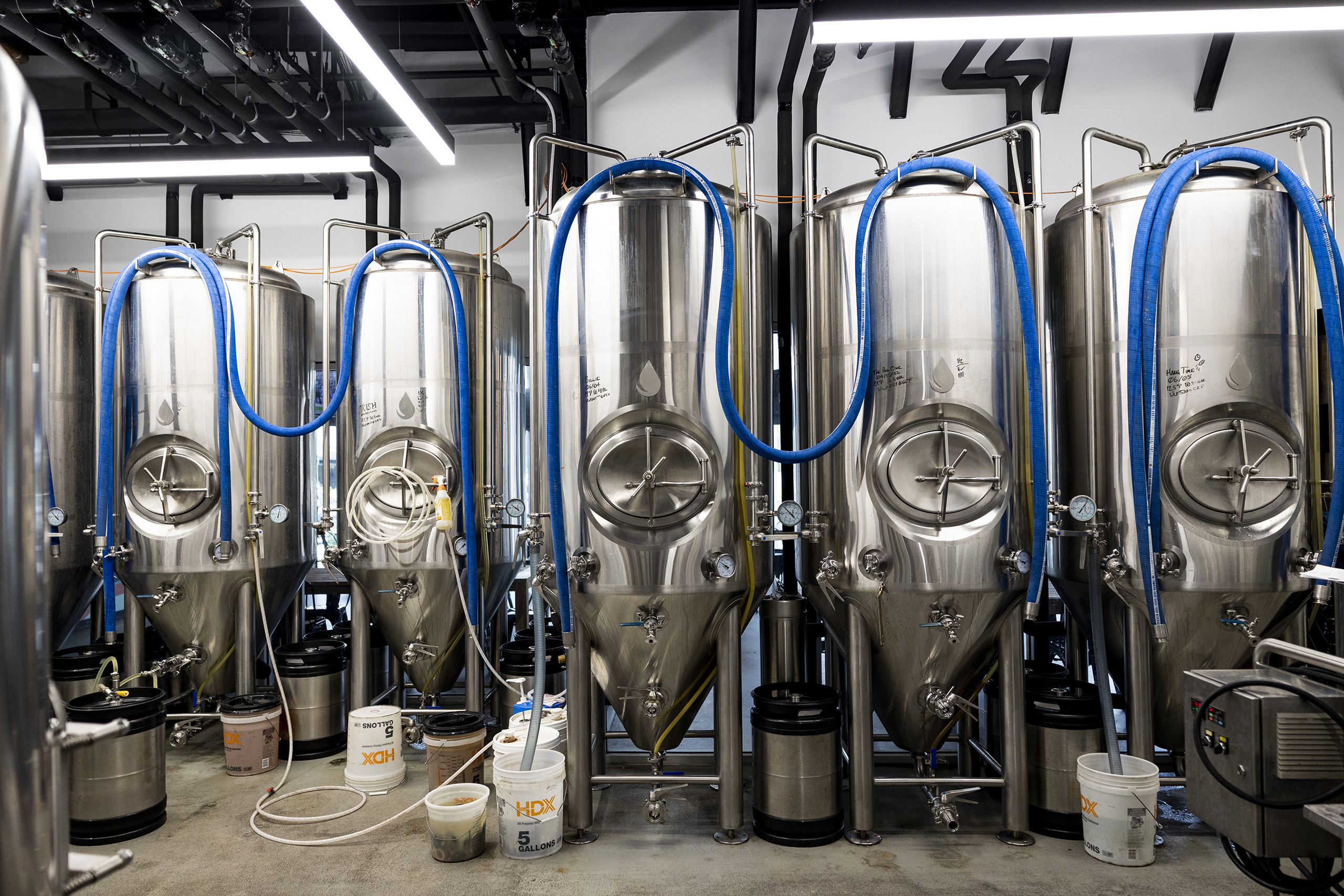 A behind the scenes photo of where the beer is brewed at Stormhouse Brewing in North Palm Beach, FL.
