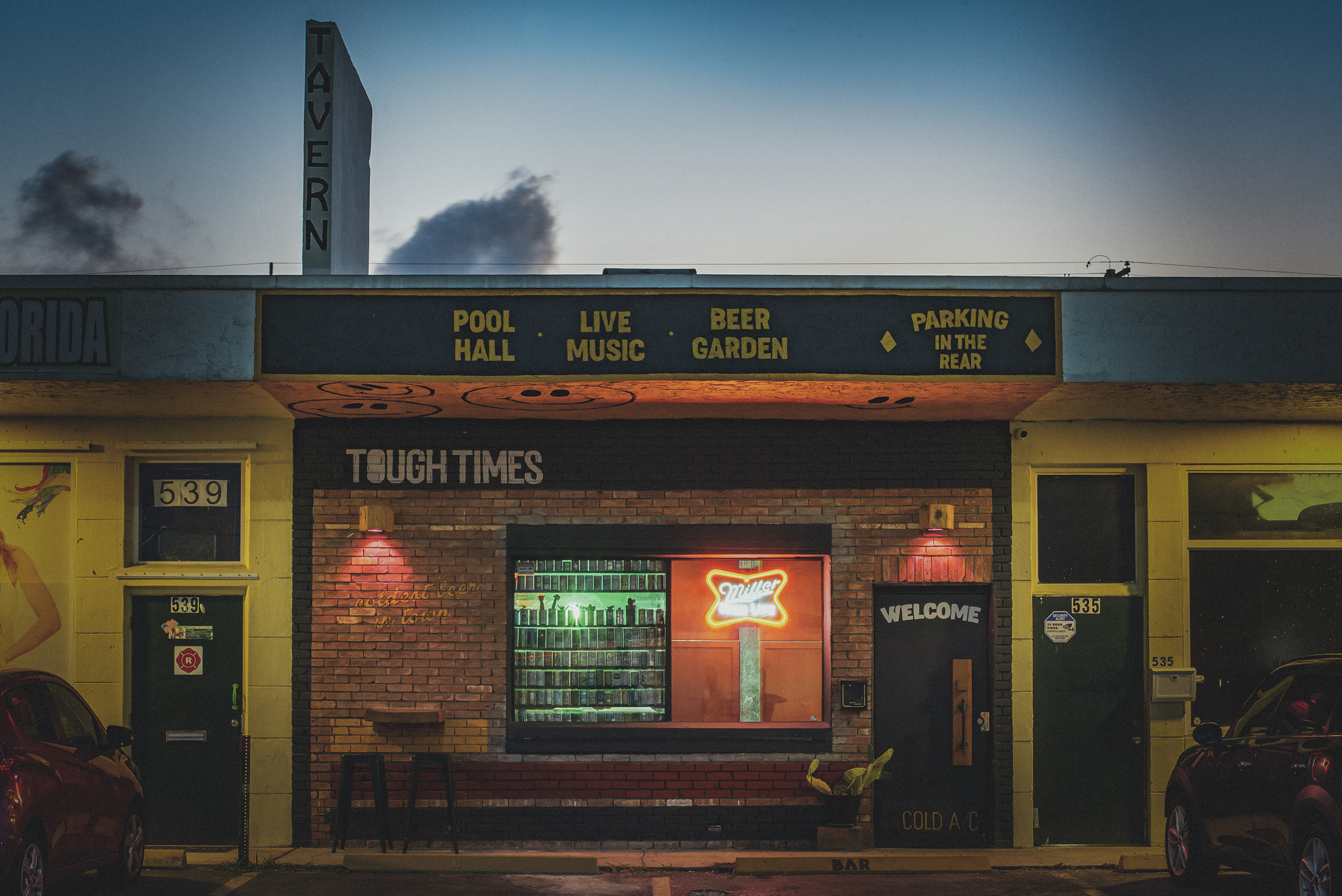 The rugged exterior of Tough Times Tavern in Pompano Beach.