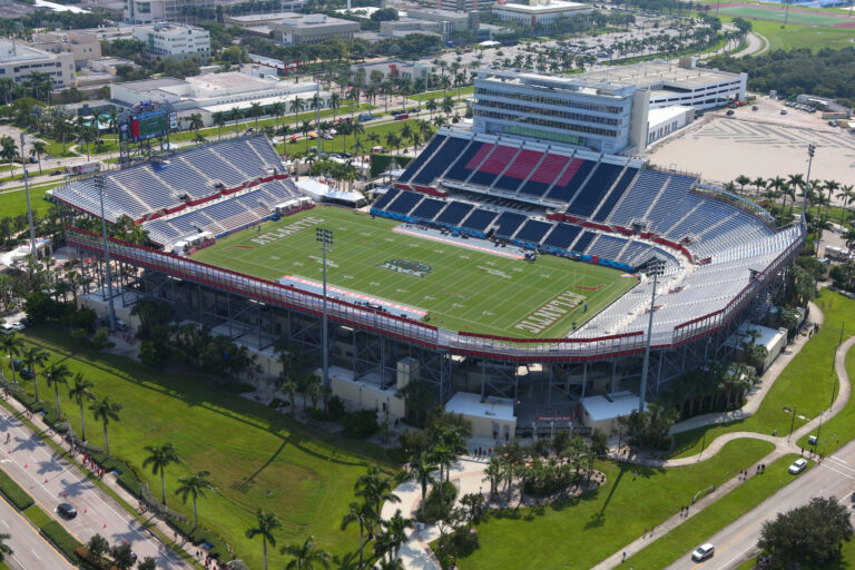 Aerial view of Empty FAU football stadium.