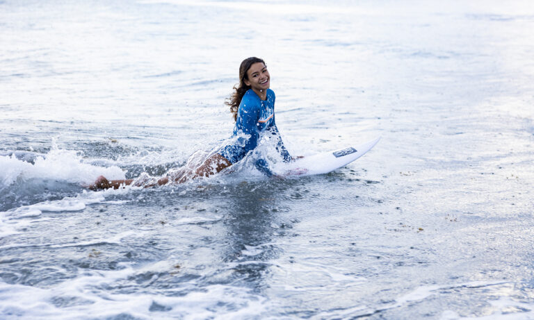 Sofia Gamboa surfing in Deerfield Beach, FL.