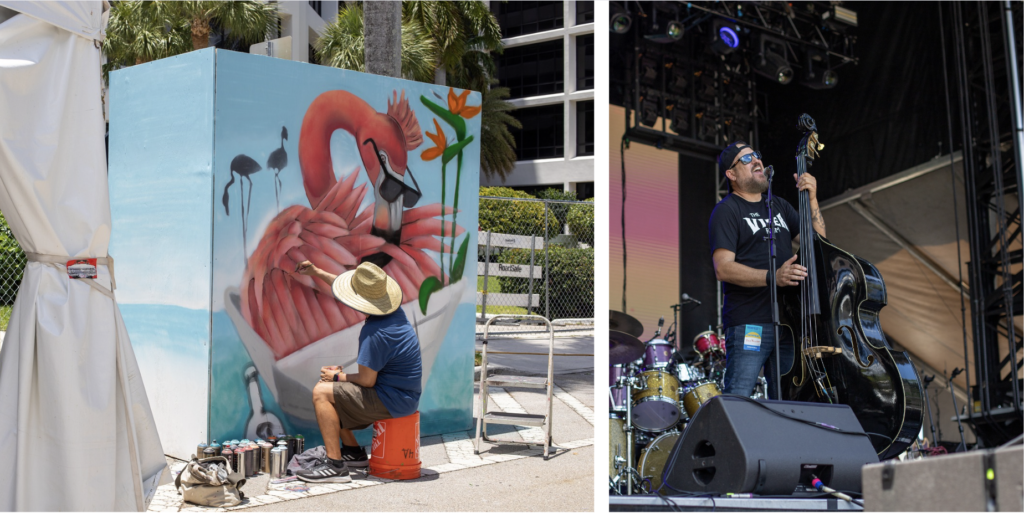 Local artist Emo painting and Killbillies performing Sunfest 2024. 