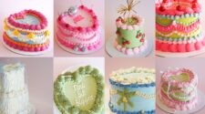 A photo collage of Kayla Young's vintage inspired mini cakes.